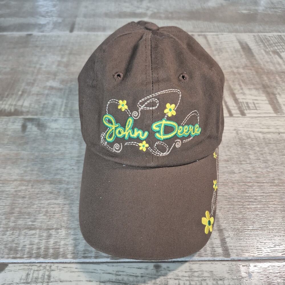 John Deere Womens Hat Brown Embroidered Nothing Runs Like A Deere Adjustable Cap